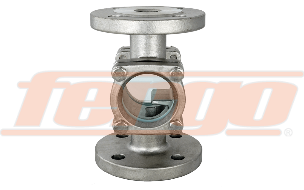Flanged sight glass made of stainless steel.